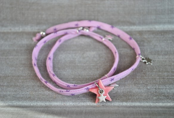 bracelet textile etoile rose
